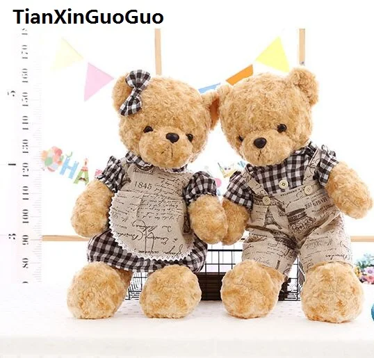 

large 60cm couples teddy bears plush toy lovely dressed bear soft doll one pair bears throw pillow Valentine's Day gift b0752