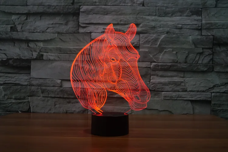3D лампа ночник семь цветов Животные Многоцветный RGB лампа Рождественский Декор Детский подарок игрушки сенсорный пульт дистанционного управления настольная лампа - Испускаемый цвет: Horse head