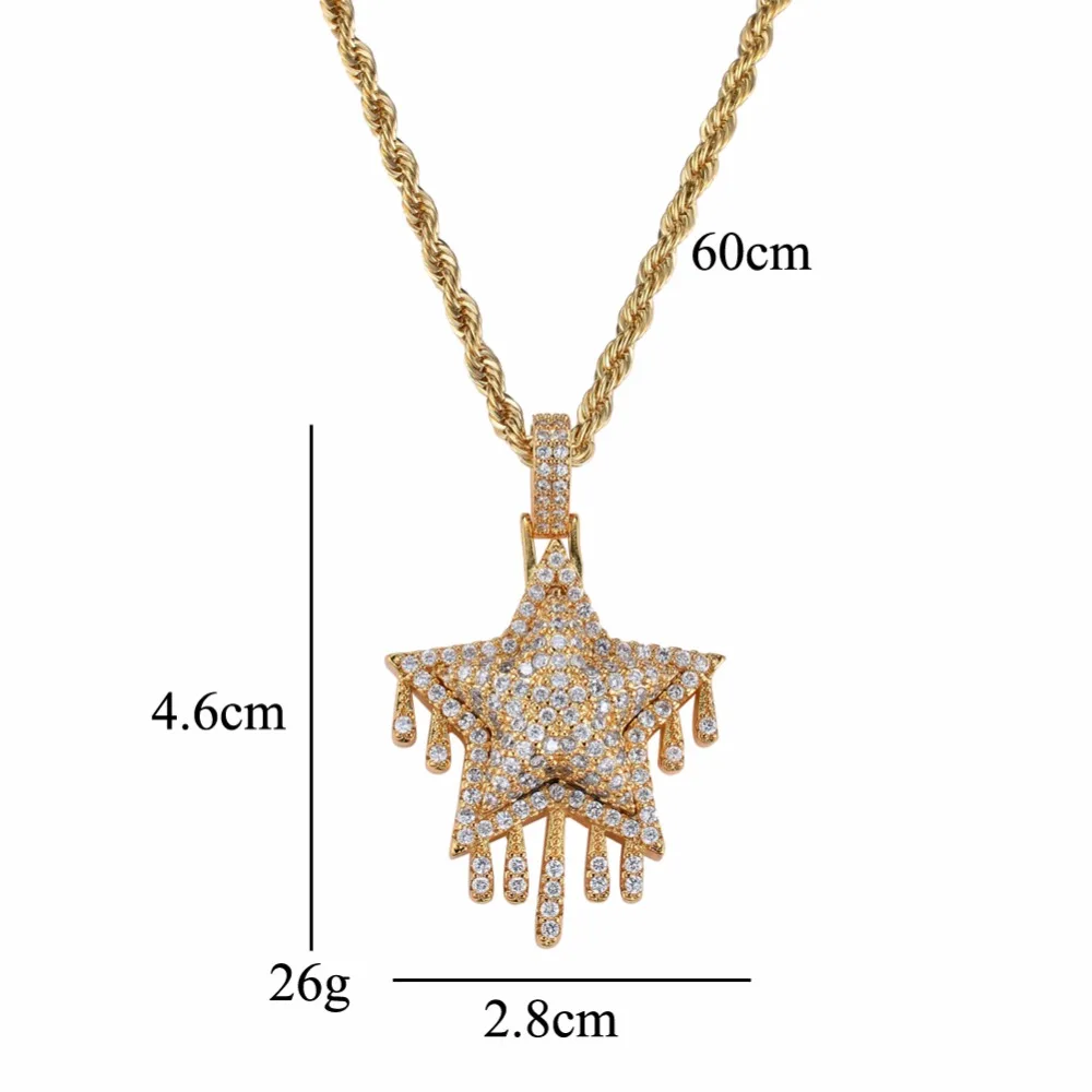 4 цвета для мужчин и женщин AAA циркон Iced Out CZ Ожерелье Подвески со звездами медный материал CN041