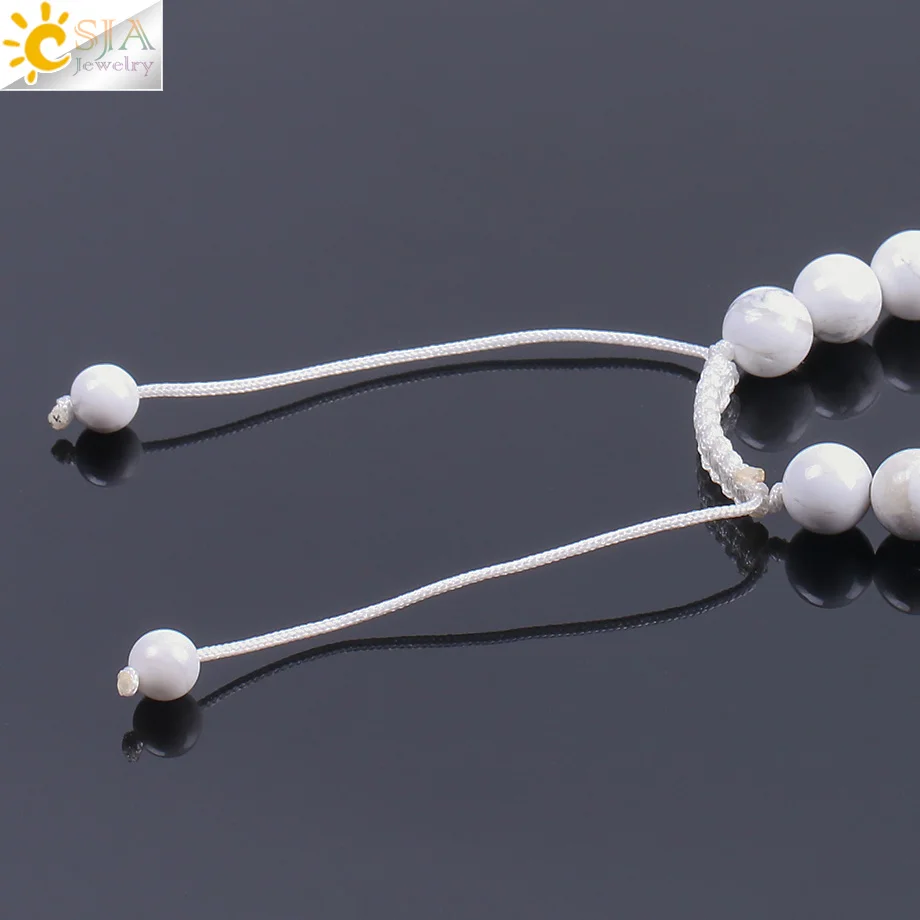 CSJA Ethnic White Howlite Beaded Bracelet Natural Gem Stone 7 Chakra Yoga Mala Beads Tibetan Buddhist Meditation Braid Rope F092 | Украшения
