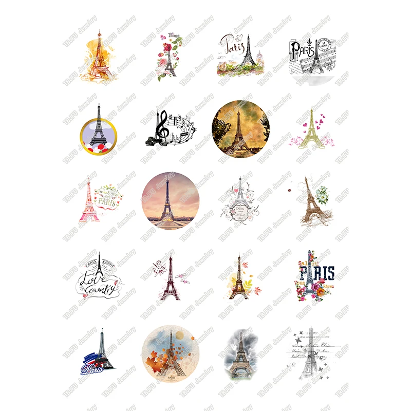 Круглые стеклянные кабошоны с узором Эйфелевой башни 18/20/25 мм 20 шт./лот для