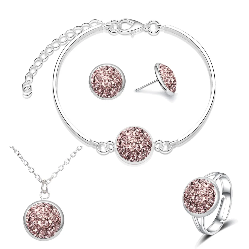 Rose Gold Ювелирные наборы из нержавеющей стали для женщин, свадебные подружки невесты, разбитое Сверкающее кварцевое ожерелье со стразами в комплекте, свадебный ювелирный набор - Окраска металла: Rose Gold