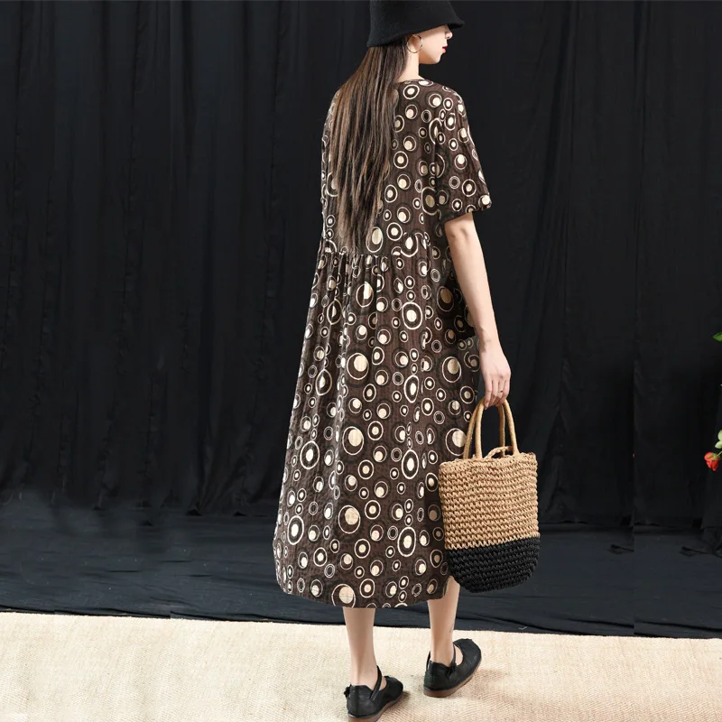 BUYKUD винтажное женское Макси платье в горошек с круглым воротником коротким