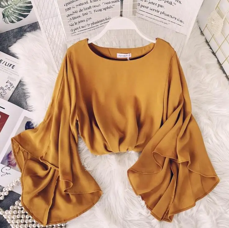 Женская шифоновая рубашка с длинными рукавами Повседневная Однотонная оборками