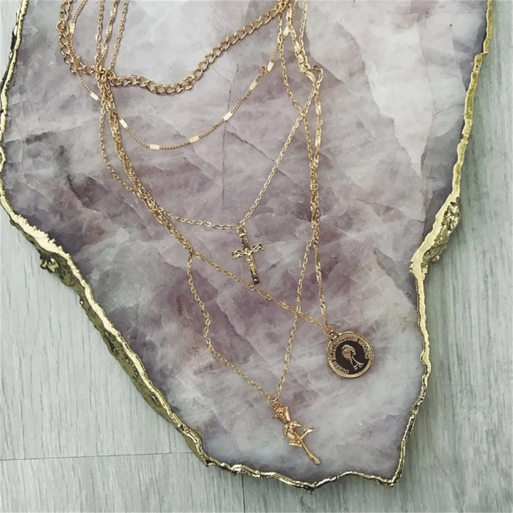 5 шт./компл. для женщин ожерелье изысканные розовые круглый портрет крест кулон