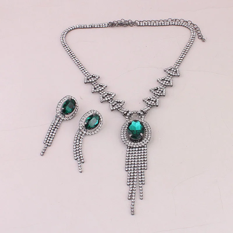 Женщины Элегантные Украшения Seys Заявление Зеленый Кристалл Кулон Ожерелье