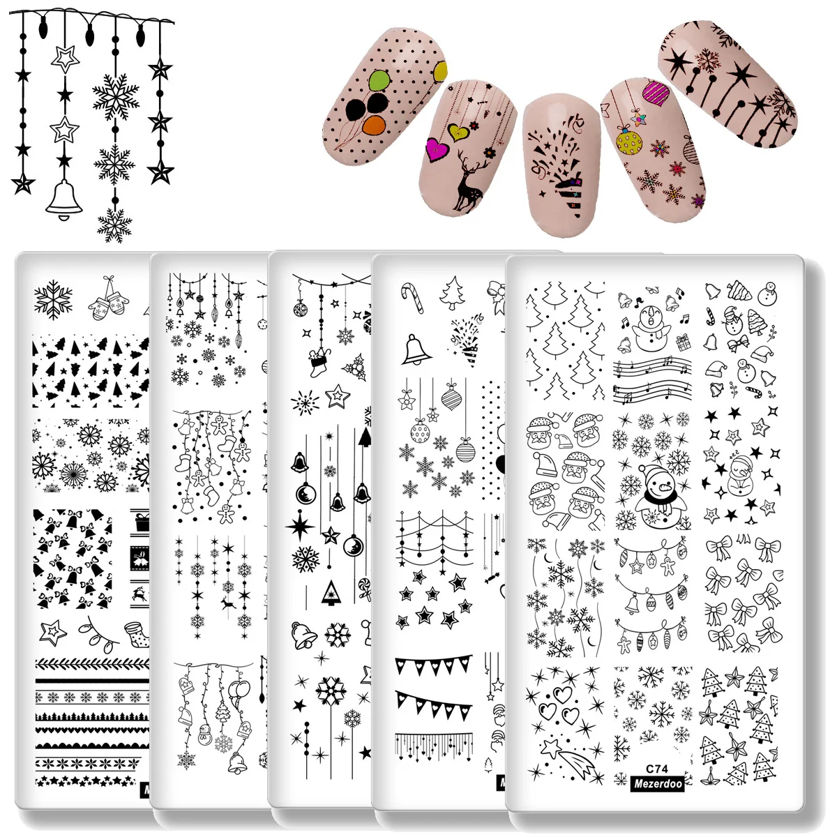 

5 Design Nail Stamper Plate Set Christmas Print Collection Nails Art Image Stamp Stamping Templates Nail Plates Xms Decorations