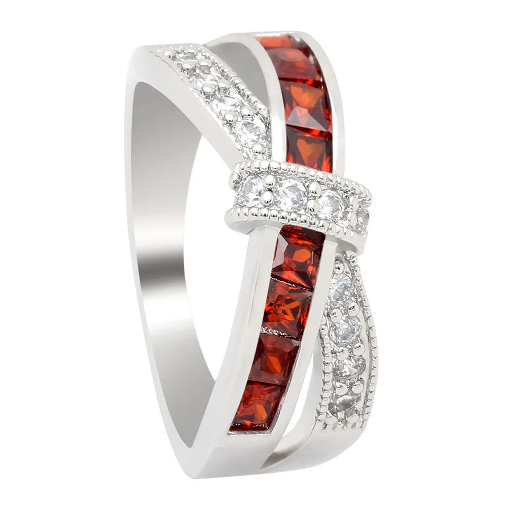 Engagement Ring for Girlfriend Gift Cross Pink Red Birthstone Zircon Princess Women Wedding Purple Blue Silver Color Jewelry | Украшения и