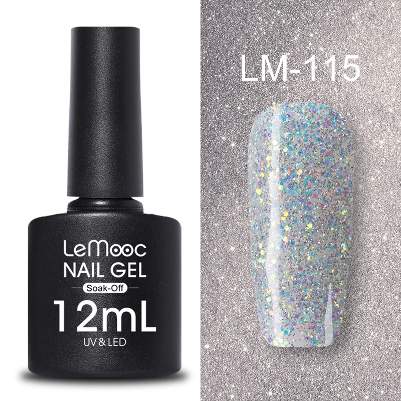 LM-115 LEMOOC, 12 мл, Цветной Гель-лак для ногтей, блестки, блестки, полуперманентный замачиваемый лак, УФ-гель, сделай сам, Гель-лак для ногтей - Цвет: LM-115