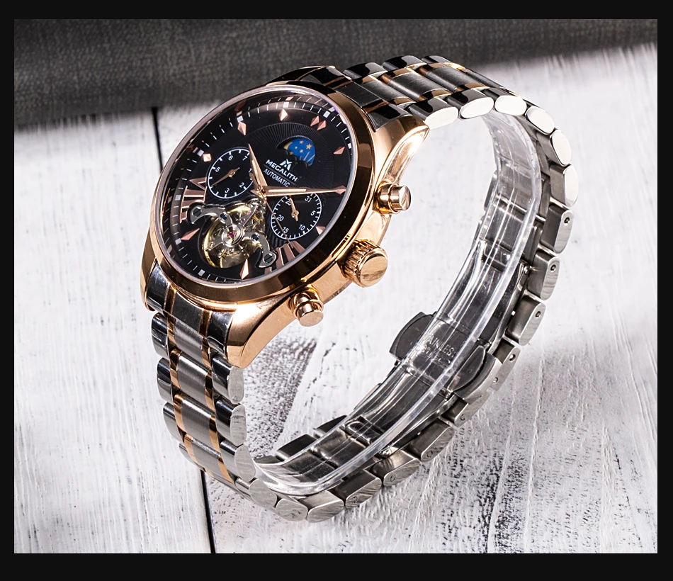MEGALITH Мужские автоматические механические наручные часы tourbillon кожаные водонепроницаемые бизнес часы мужские спортивные наручные часы Relojes Hombre