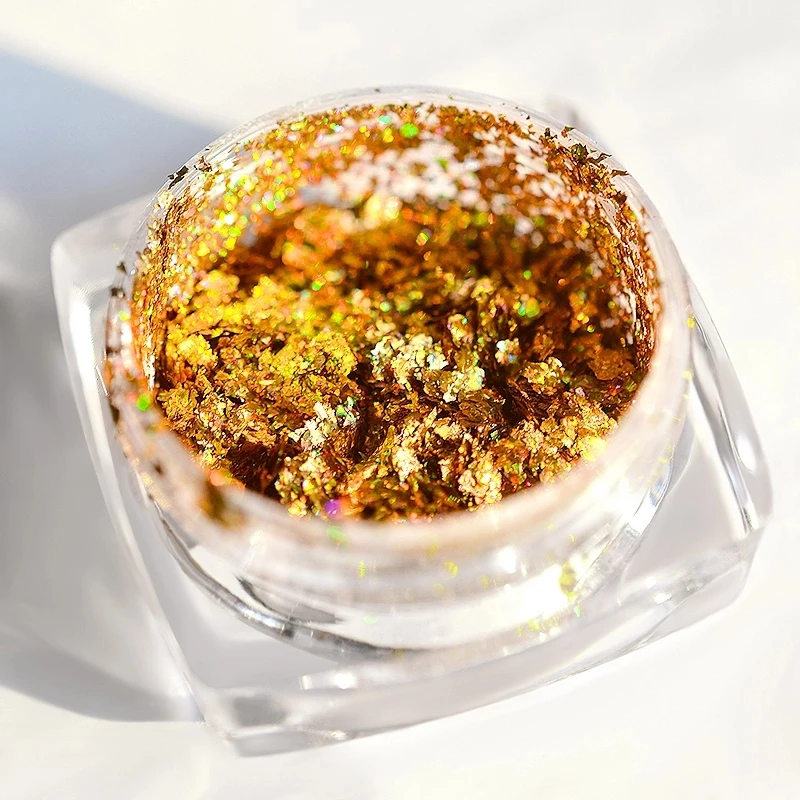 1 коробка Модный Лазерный Золотой блестящий порошок для ногтей голографический 3D