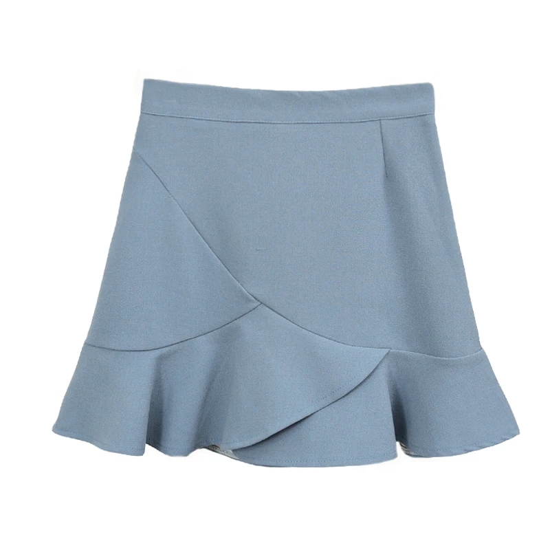 Solid Irregular Mini Mermaid Skirts Women Sexy Ruffles High Waist Package Hips Sweet Saias Office Ladies Work Slim Elegant Skirt