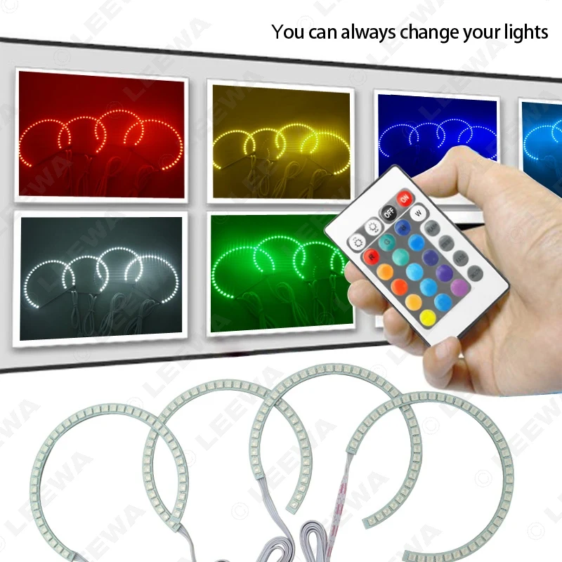 Автомобильный RGB светодиодный кольцевой светильник LEEWA 4 х131мм с дистанционным