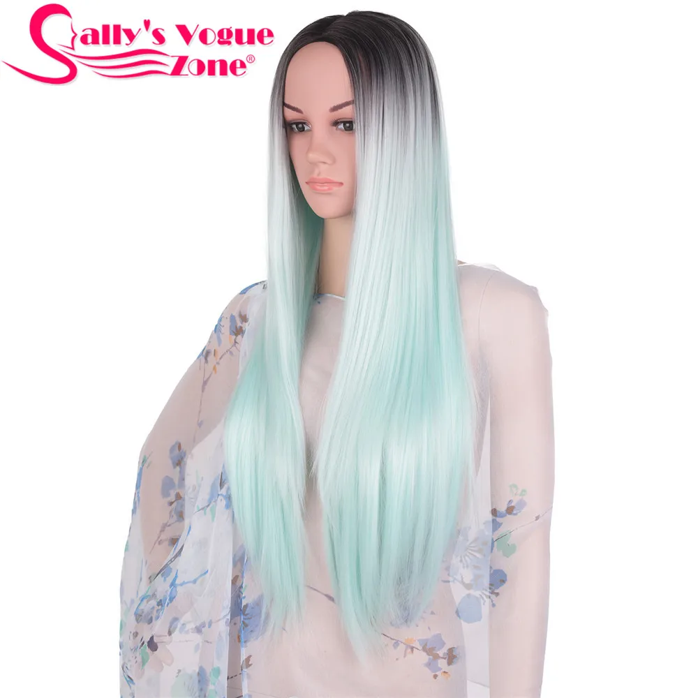 Фиолетовый Sallyhair Высокая температура Синтетические прямые длинные Омбре черный цвет красного вина Американский Африканский парики волос для черных женщин - Цвет: Фиолетовый