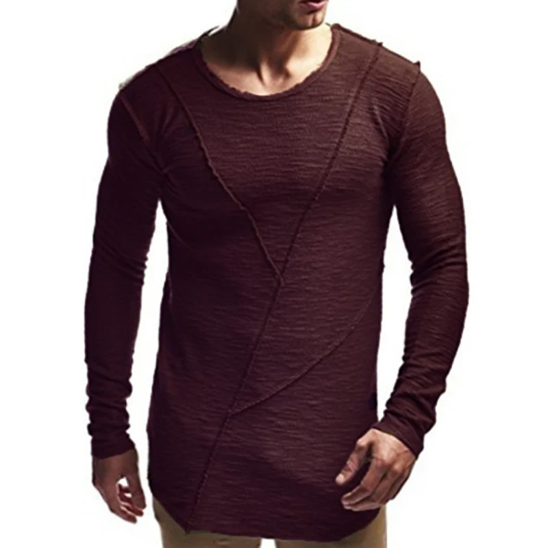 Comfortable Extend HipHop Men T Shirt Long Sleeve Basic Solid O-Neck Patchwork Loose Gyms Muscle Shirts Tee Male Clothing