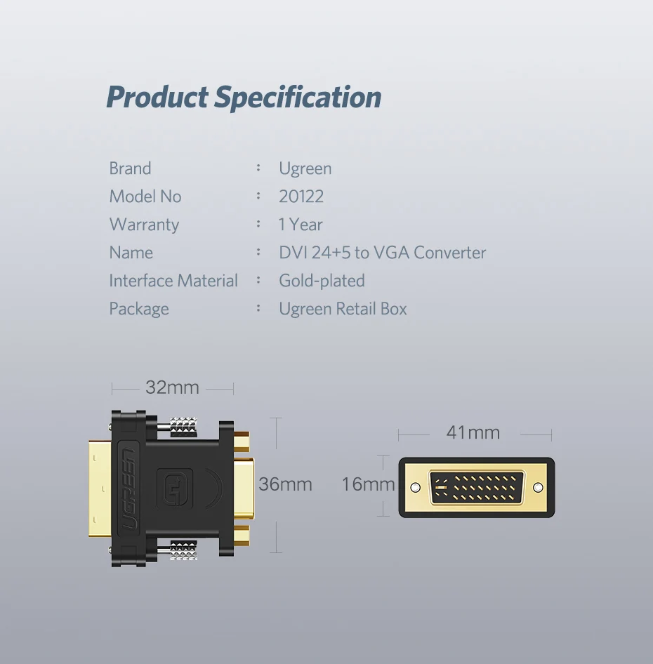 Ugreen 1080P DVI 24+ 5 мужчин и женщин VGA конвертер DVI i к VGA адаптер позолоченный DVI конвертер для компьютера PC хост ноутбука
