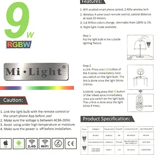 Ми-свет затемнения светодиодный лампы E26 9 Вт RGBWW Spotlight Smart Светодиодный нужно
