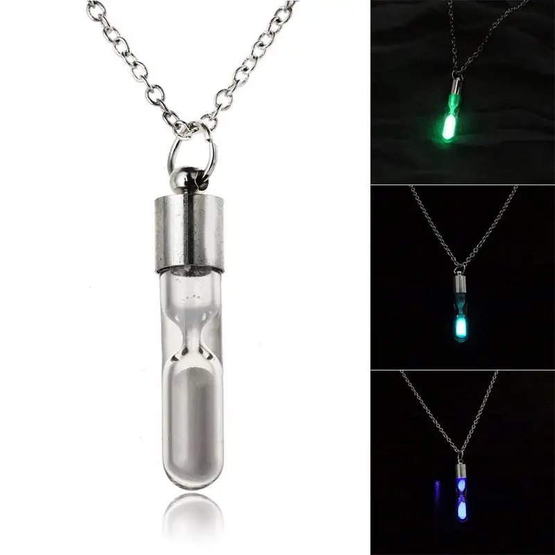 Новая мода для женщин и мужчин светящийся песочный таймер кулон стеклянная