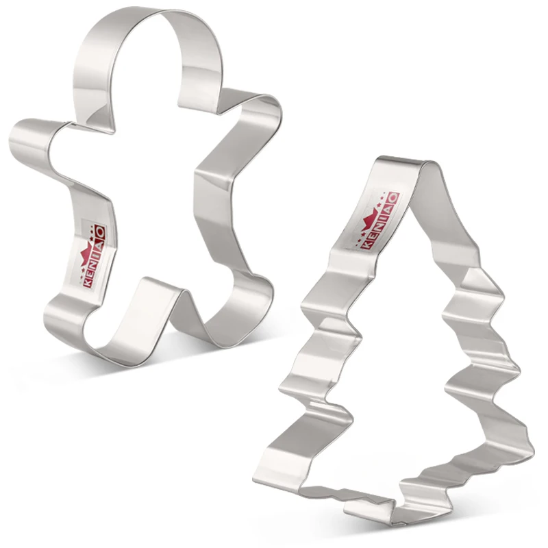 

KENIAO Christmas Tree and Gingerbread Man Cookie Cutter Set - 2PC - Winter Biscuit Fondant Bread Molds - Stainless Steel
