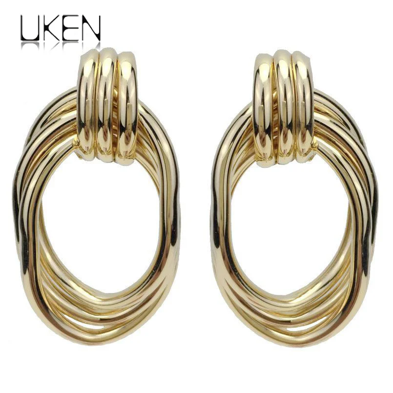

UKEN Punk Geometric Alloy Statement Earrings Fashion Jewelry Big Stud Earrings For Women Brincos Golden & Silver Color