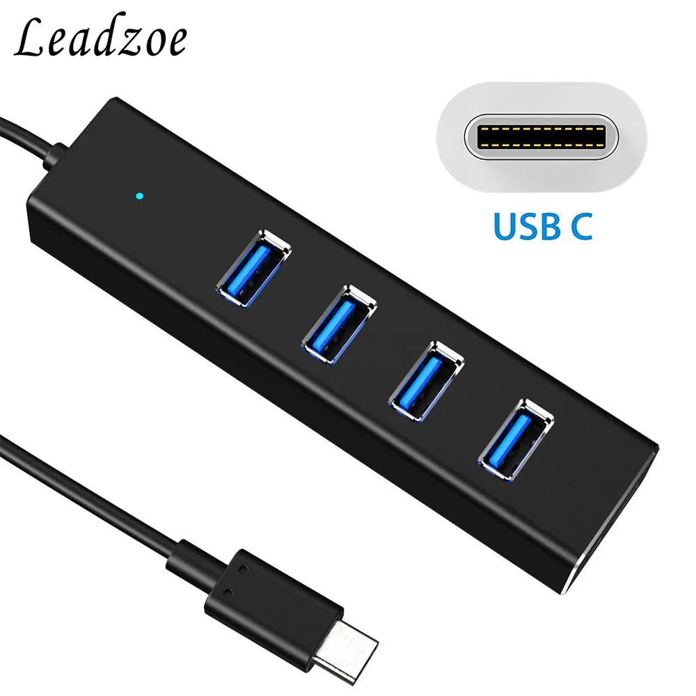 USB C Hub Leadzoe алюминиевый 4 портовый концентратор Type w/Встроенный кабель и