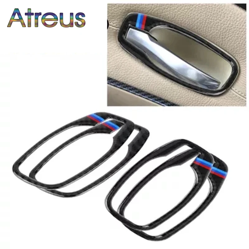 

4 шт. для BMW E60 5-Series 2006-2010 чехол из углеродного волокна для внутренней дверной ручки автомобиля отделка дверная чаша наклейки декоративные ак...