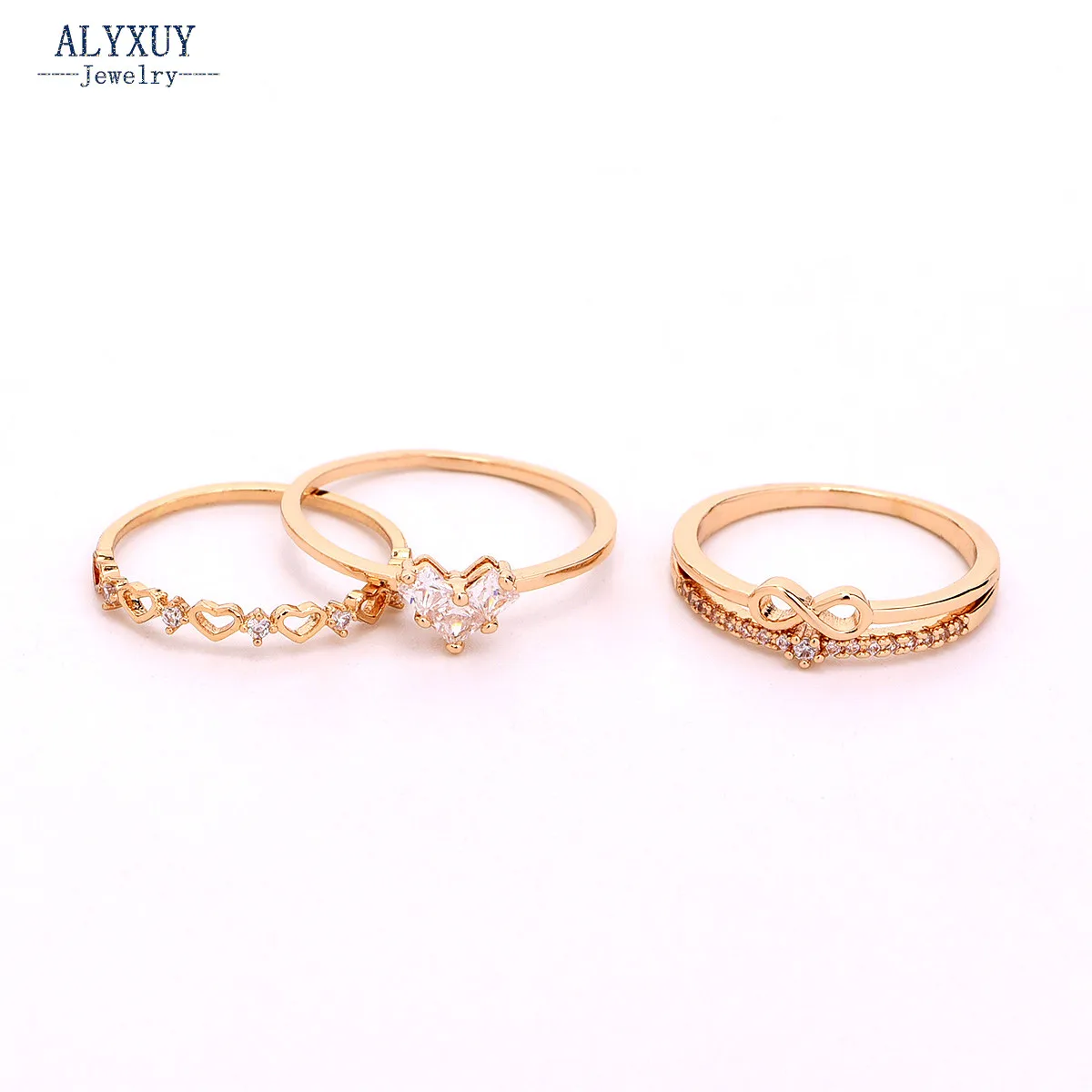 New fashion copper zircon CZ heart infinity finger ring set trendy jewelry gift R0007|fashion set|ring setfinger |
