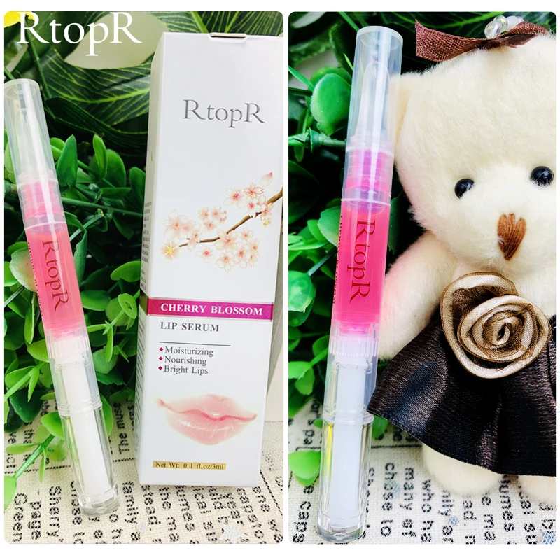 

RtopR Cherry Blossom Lip Serum Mask Dry Crack Peeling Repair Reduce Lip Fine Lines Essence Moisturizing Beauty Care 3ml