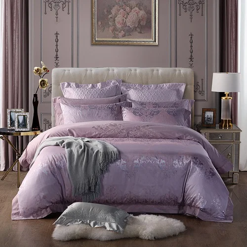 bedding set 2 4/6 шт. роскошный цвета: золотистый, серебристый Сатин жаккард хлопок покрывало Постельное белье queen двуспальная кровать пододеяльник постельное белье parure де горит - Цвет: bedding set 2