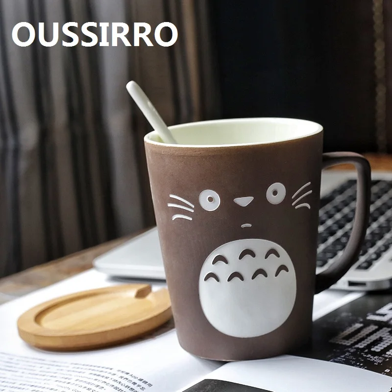 Тематические кружки OUSSIRRO Totoro для молока/кофе с крышкой и ложкой однотонные чашка