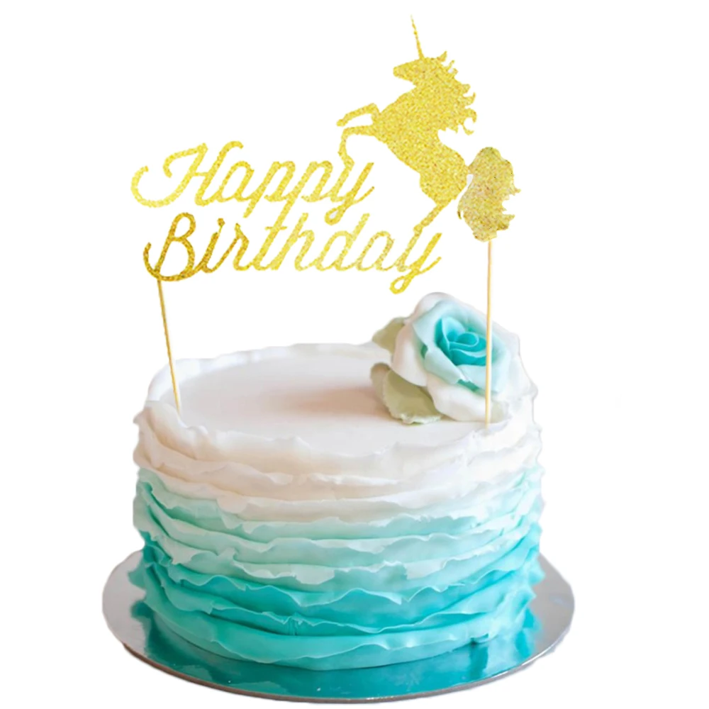 

6pcs/lot Unicorn Theme Happy Brithday Day Cake Topper Decorations Shining Gold Party Decor Cake Decorating Supplies CT013