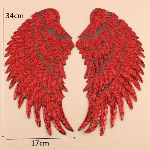 Red 1 пара 17*33 см нашивки Крылья Золотого и серебряного цвета с блестками нашивка для пришивания утюга на одежду нашивка 3D перо аппликация DIY наклейки для свадьбы - Цвет: Red