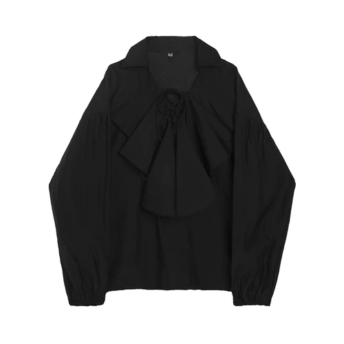 C820 black Мужская свободная повседневная винтажная рубашка с длинными рукавами и воротником с оборками, Мужская Уличная панк-Готическая рубашка, одежда для сцены - Цвет: C820 black