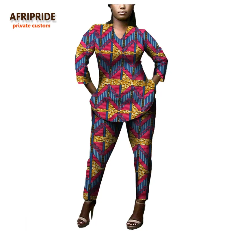 Осень в африканском стиле на высоком каблуке костюм AFRIPRIDE Частный заказ Повседневный стиль три четверти рукав топ+ до щиколотки Штаны хлопок A722612 - Цвет: 250J