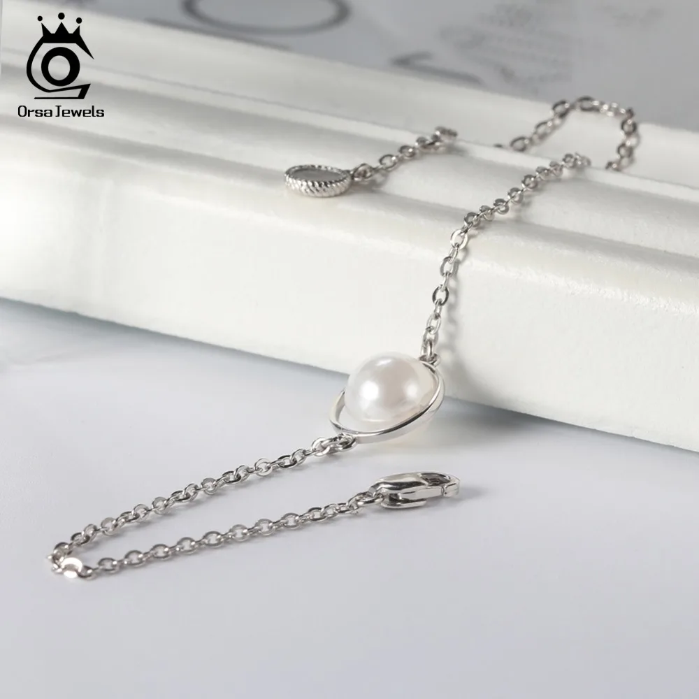 ORSA JEWELS, модные 925 пробы серебряные женские браслеты, имитация жемчуга, застежка-молния, браслет-цепочка, Женские Ювелирные изделия, SB21-Z