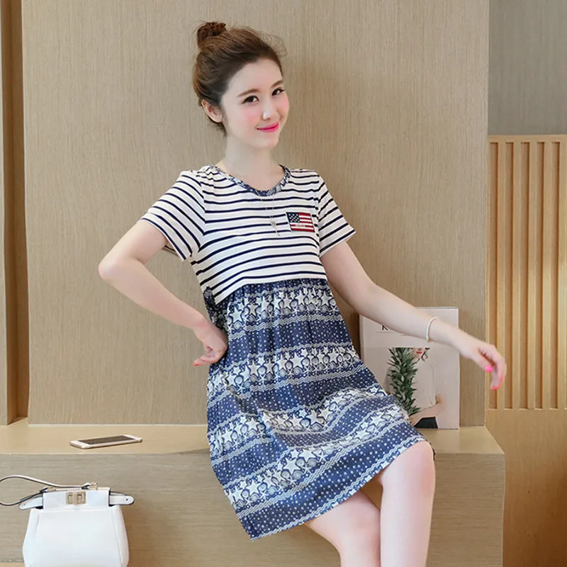 

New fashion Free Shipping summer Maternity clothing corduroy Dress sleepwear nightgown nursing clothes for pregnant women G091