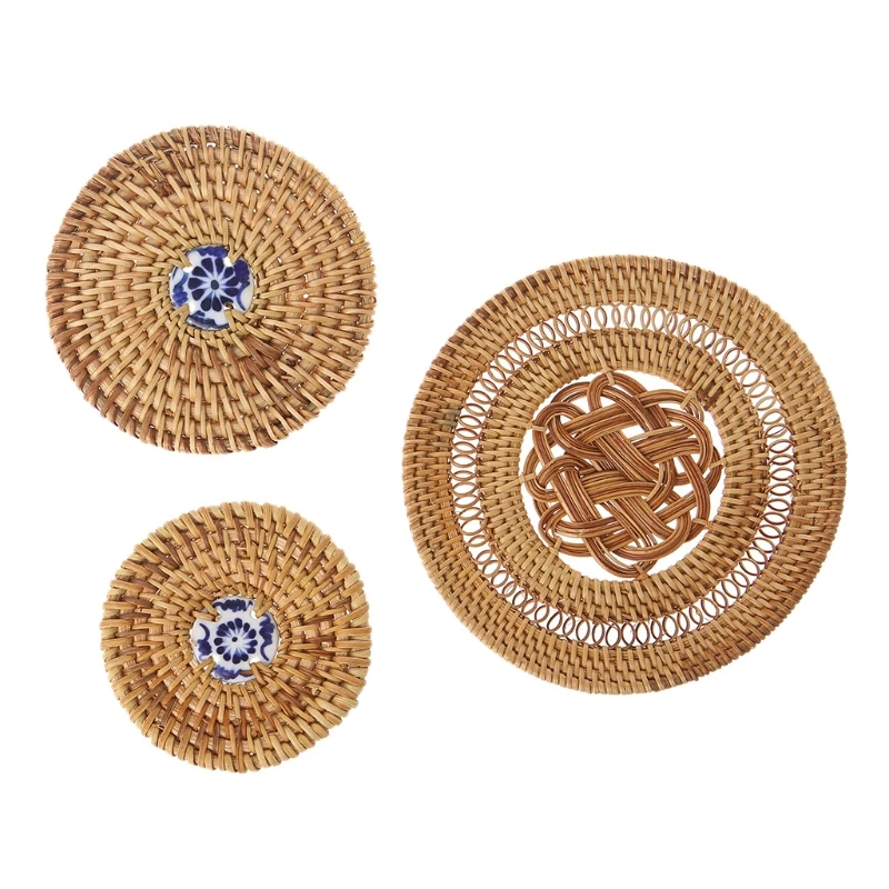 Горячая Распродажа OOTDTY винтажный плетеный коврик из ротанга подставка под чашку