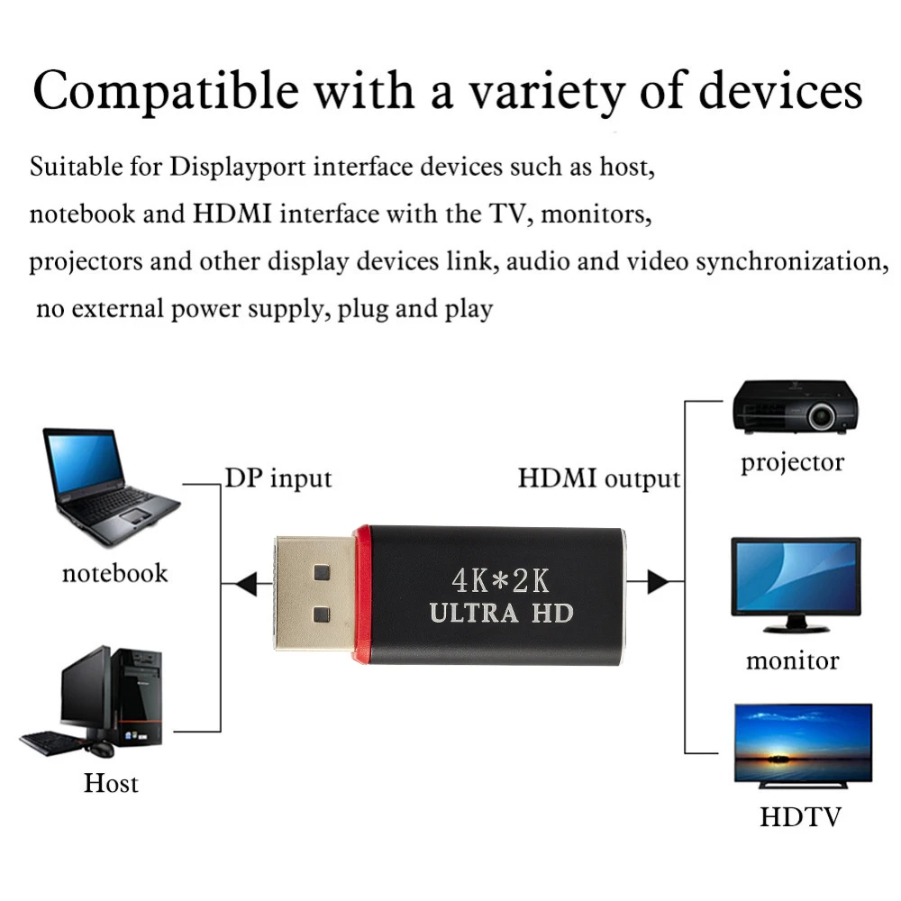 Позолоченный переходник 4K Ultra HD 3D с портом дисплея на HDMI совместимый DP мужским и