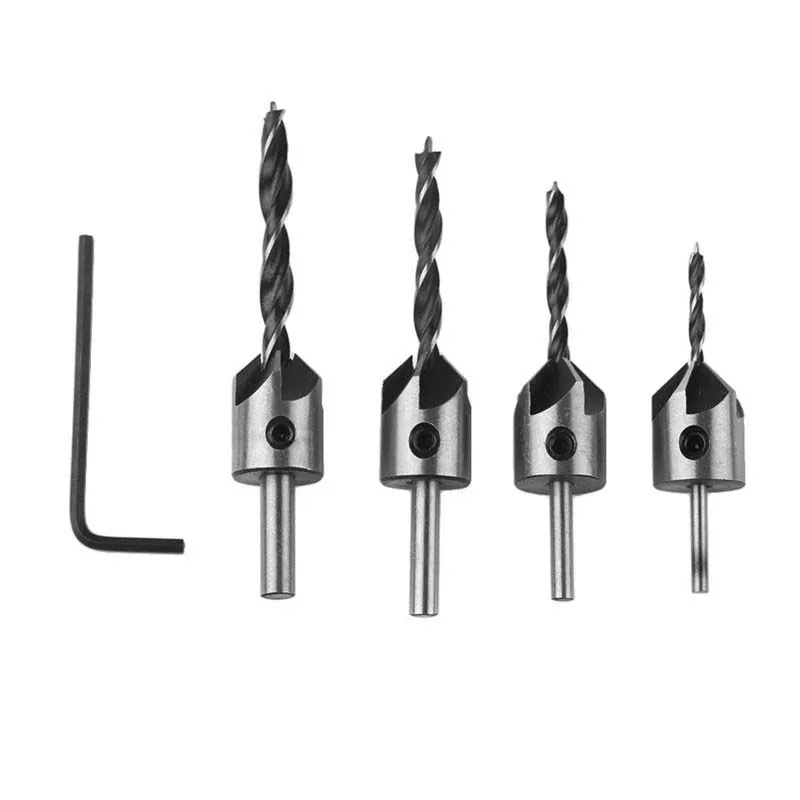 4pcs HSS 5 Flute Countersink Drill Bit Set Reamer Woodworking Chamfer 3mm-6mm Industrial Free shipping | Инструменты