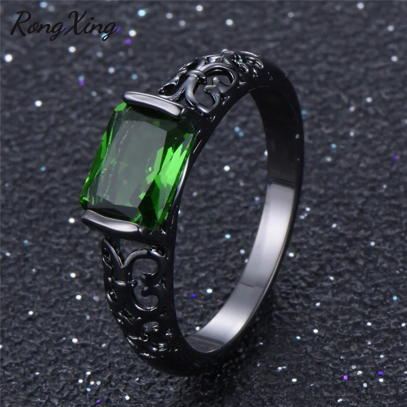RongXing античные полые прямоугольные кольца для мужчин и женщин с красным/зеленым