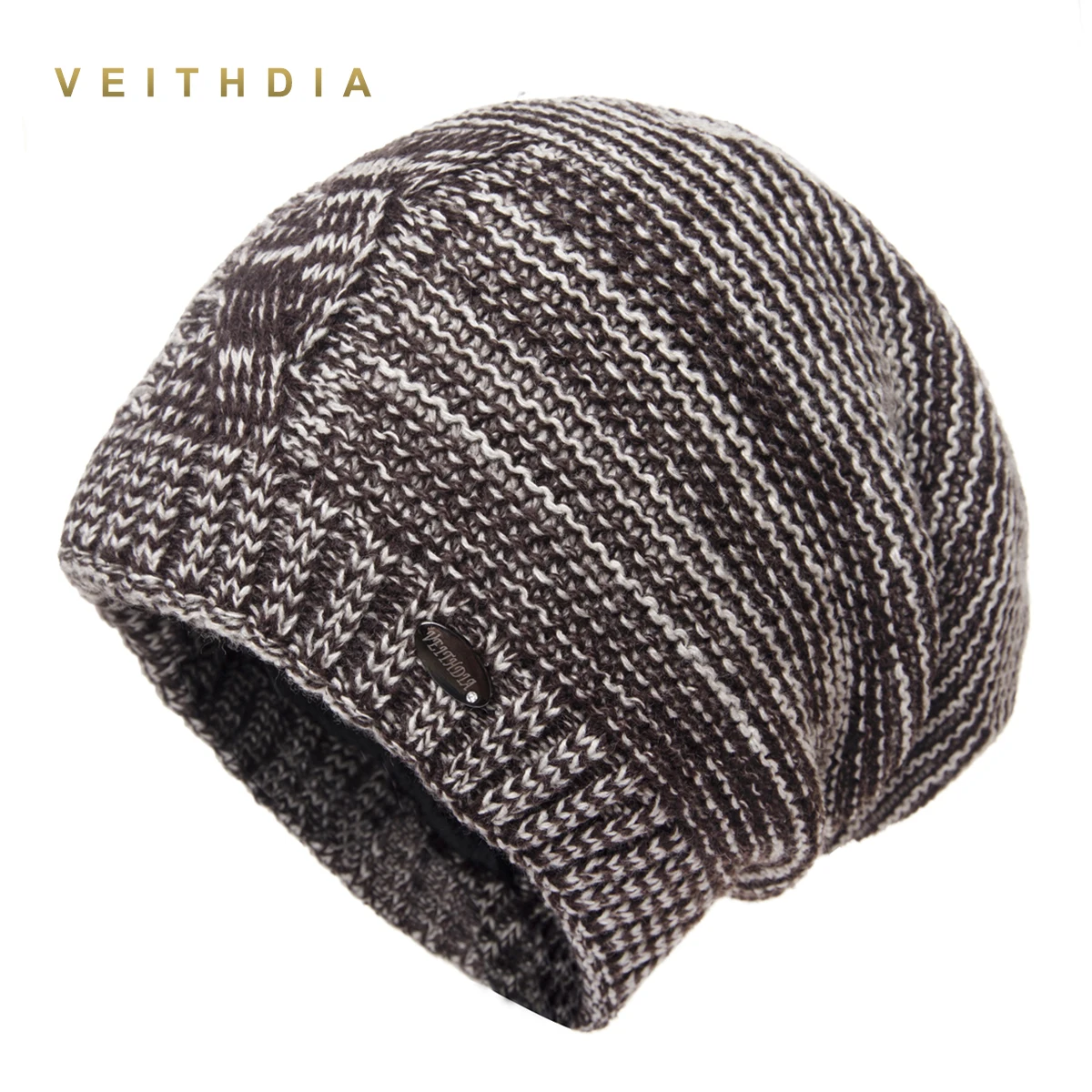 Шапки VEITHDIA шапки для мужчин вязаные облегающие бархатная цветная шапка в стиле