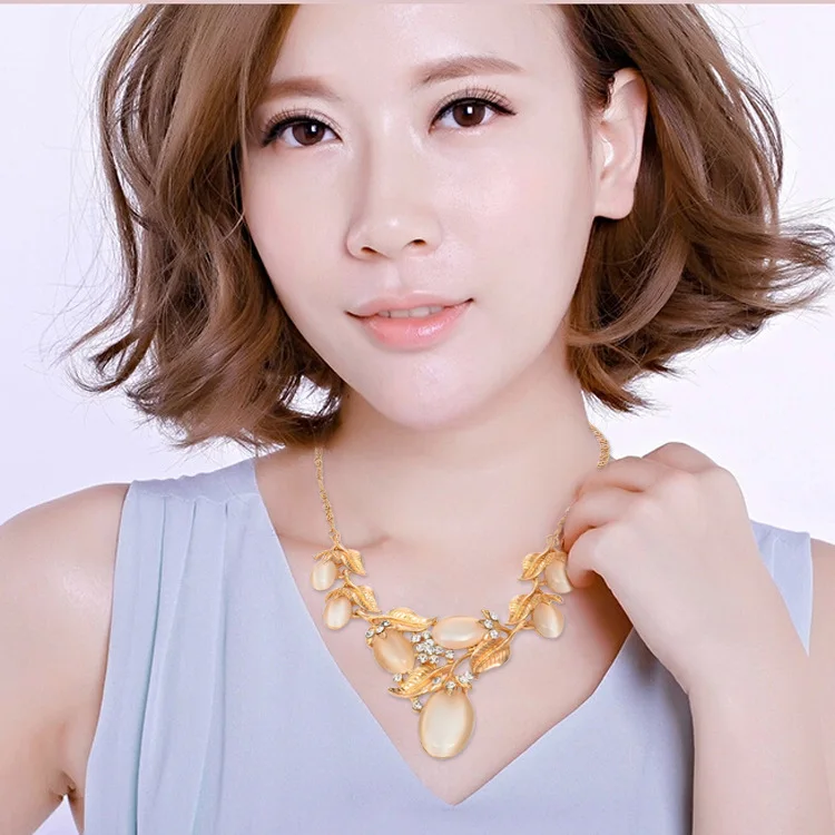 Женское колье в стиле бохо MZC ожерелье с крупным камнем и опалом Ювелирное