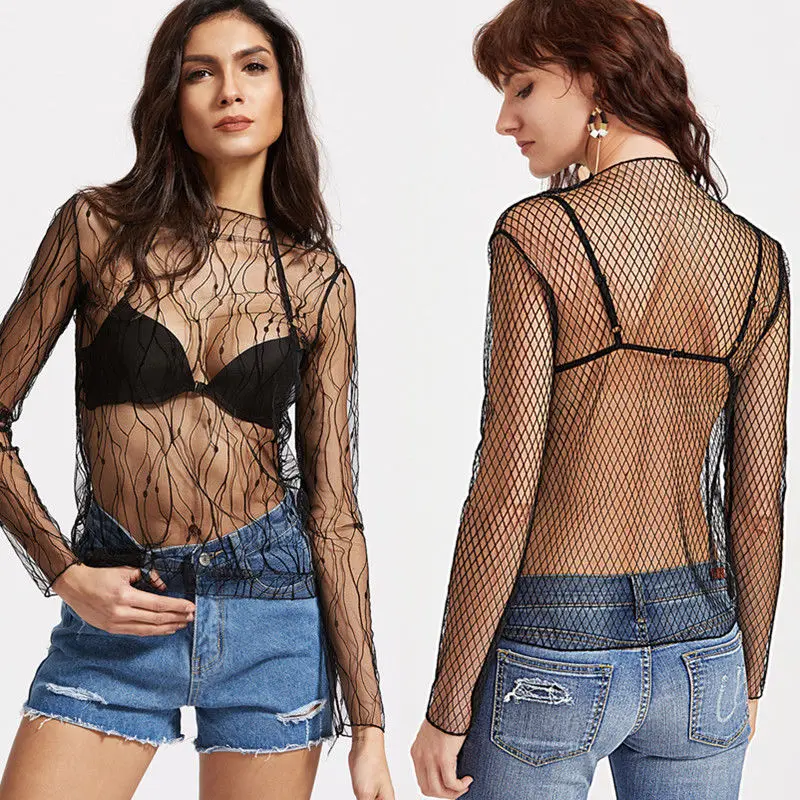 Прозрачная Сетчатая футболка ABC 2017 для девочек прозрачная сетчатая водолазка