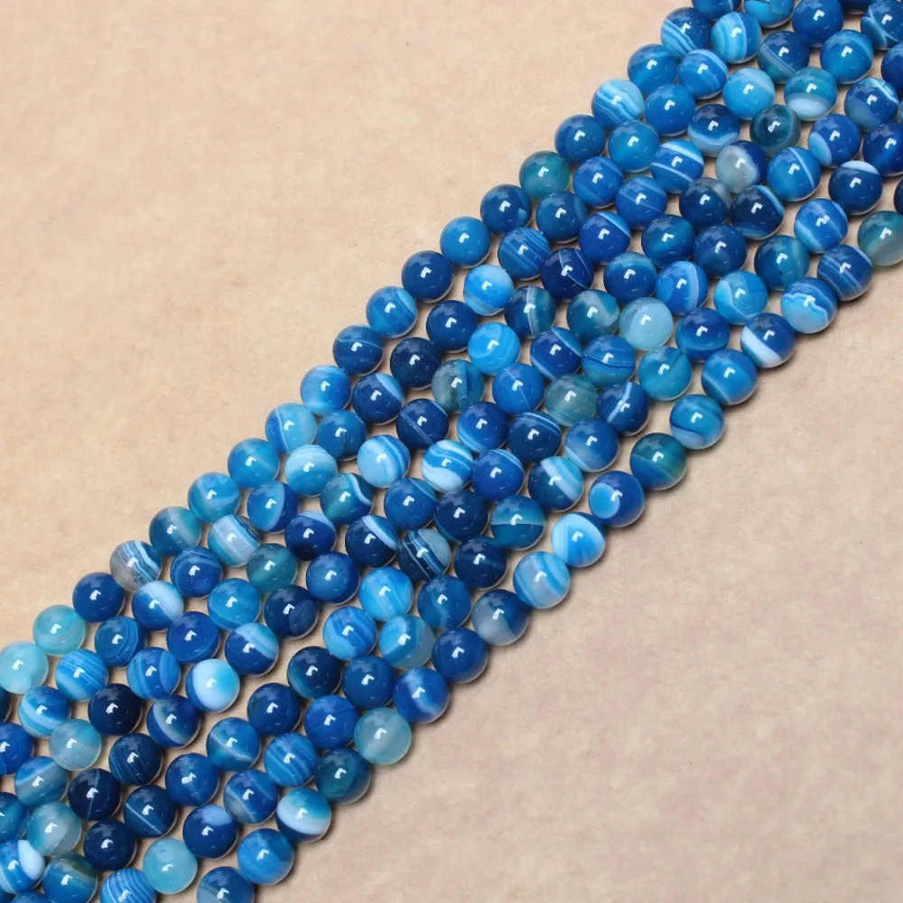 Полуготовые круглые синие полосатые цветные каменные бусины 4/6/8/10/12 мм для