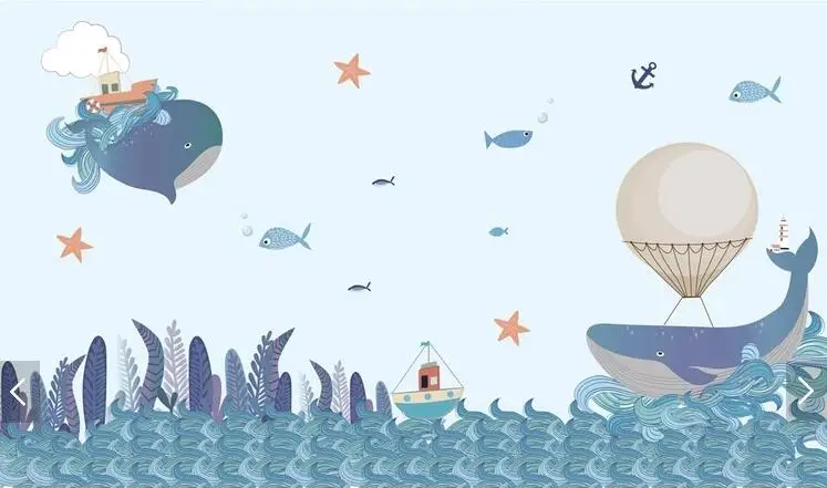 Пользовательские Дети papel де parede морской Кит 3D фрески для гостиной детской