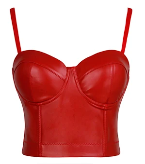 Charmian Women's Sexy Spaghetti Straps Bustier Racer Bustiers Top Leather Corsets and Bustier Gothic PU Crop Bra Top