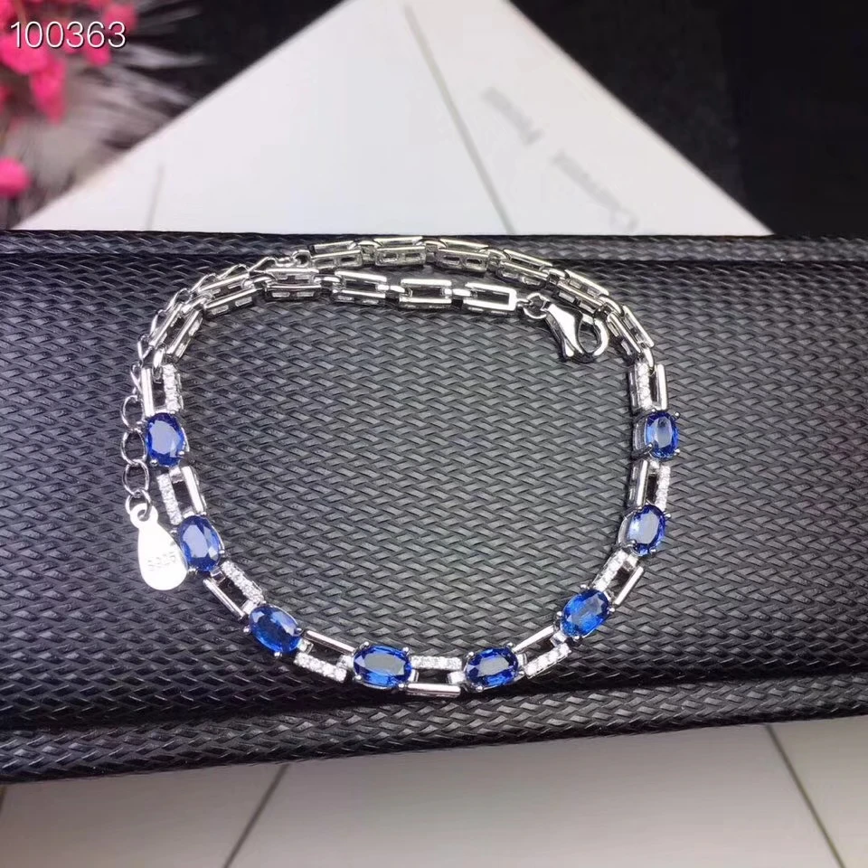 

natural blue sapphire gem Bracelet Natural gemstone bracelet 925 sterling silver fashion geometry square women wedding jewelry