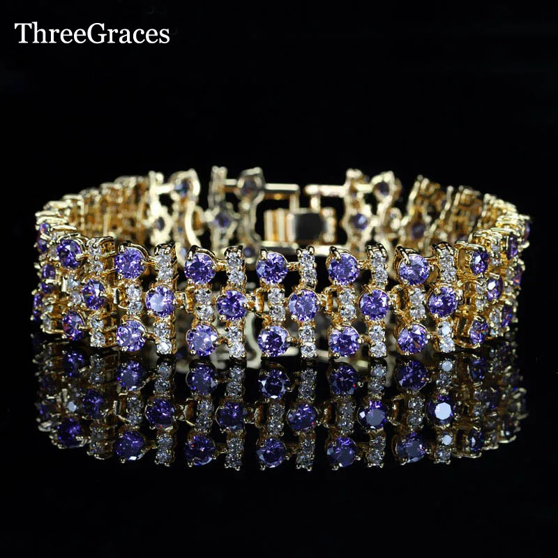 

Женский браслет ThreeGraces, элегантный фиолетовый браслет с фианитом, большие браслеты белого золота, ювелирное изделие BR123