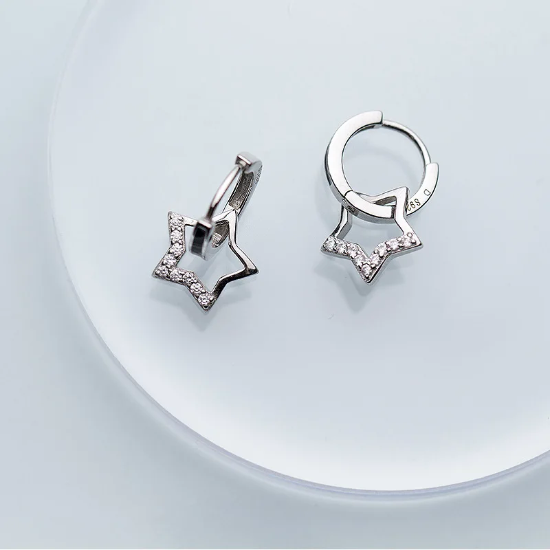 LINDAJOUX 925 пробы серебряные красивые с цирконием звезда круглые серьги-гвоздики для