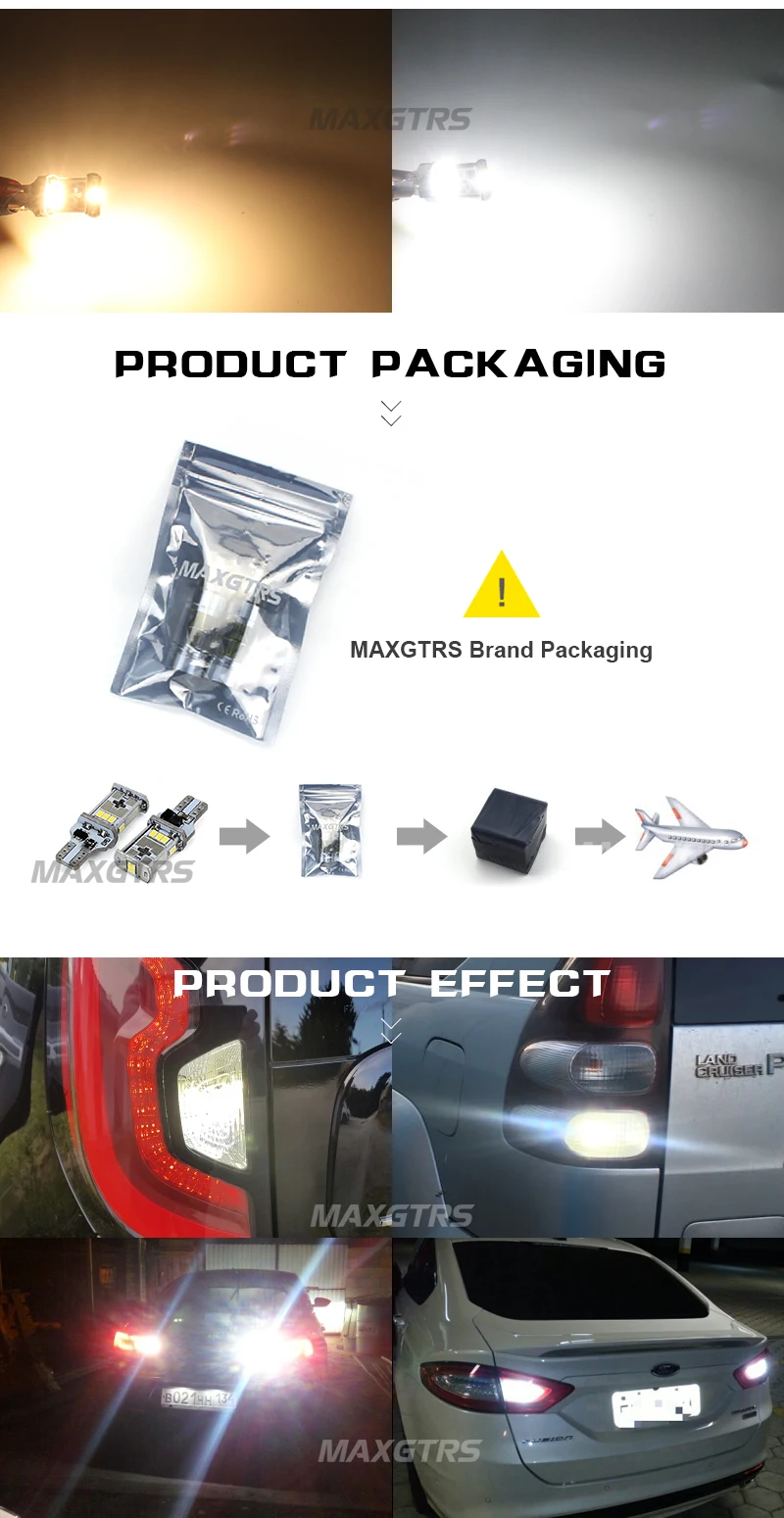MAXGTRS 2x921 912 T15 W16W светодиодный светильник CANBUS без ошибок для автомобиля, задний фонарь, белый янтарь, теплый белый 4300K